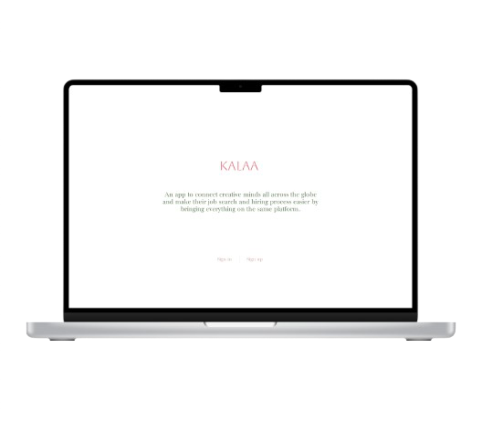 Kalaa desktop landing page with the tagline and sign in and sign up links